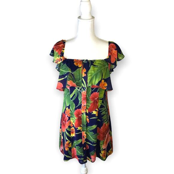 Privacy Please x REVOLVE Norval Dress Button Front Mini Size XS Blue Tropical - Picture 11 of 11